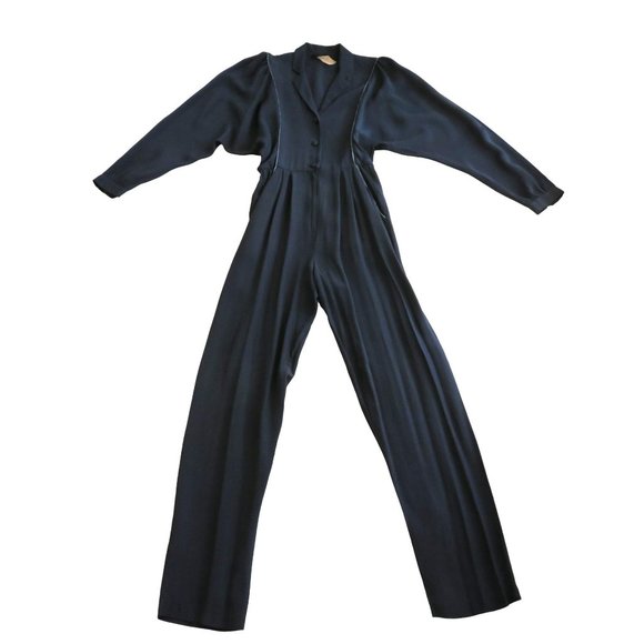 Vintage 80s Jolie Madame One Piece Jumpsuit XS Black Zip Button Pockets Blouson - Picture 13 of 16